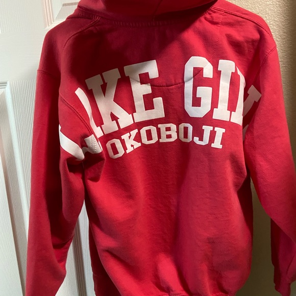 Retro Pink Lake Gil Okoboji IOWA Full Zip Large Graphic Women’s S Hoodie - Picture 5 of 8